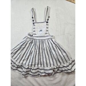 Little Cotton Clothes Girls Striped Cotton Pinafore Dress Cream Grey Size 6-8Y